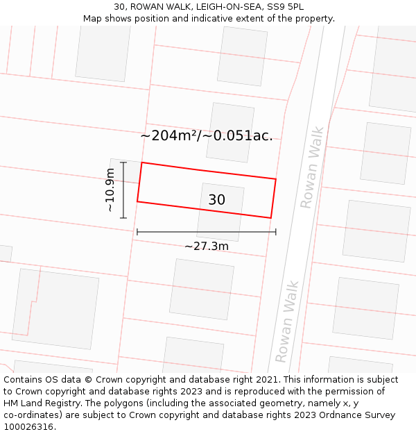 30, ROWAN WALK, LEIGH-ON-SEA, SS9 5PL: Plot and title map