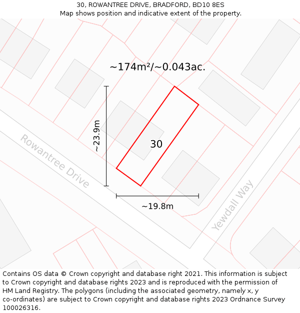 30, ROWANTREE DRIVE, BRADFORD, BD10 8ES: Plot and title map