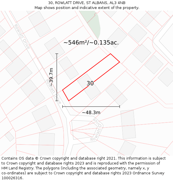 30, ROWLATT DRIVE, ST ALBANS, AL3 4NB: Plot and title map