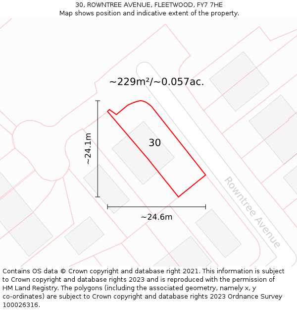 30, ROWNTREE AVENUE, FLEETWOOD, FY7 7HE: Plot and title map