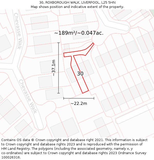 30, ROXBOROUGH WALK, LIVERPOOL, L25 5HN: Plot and title map