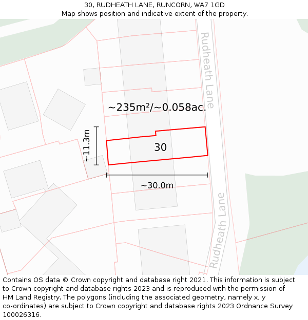 30, RUDHEATH LANE, RUNCORN, WA7 1GD: Plot and title map