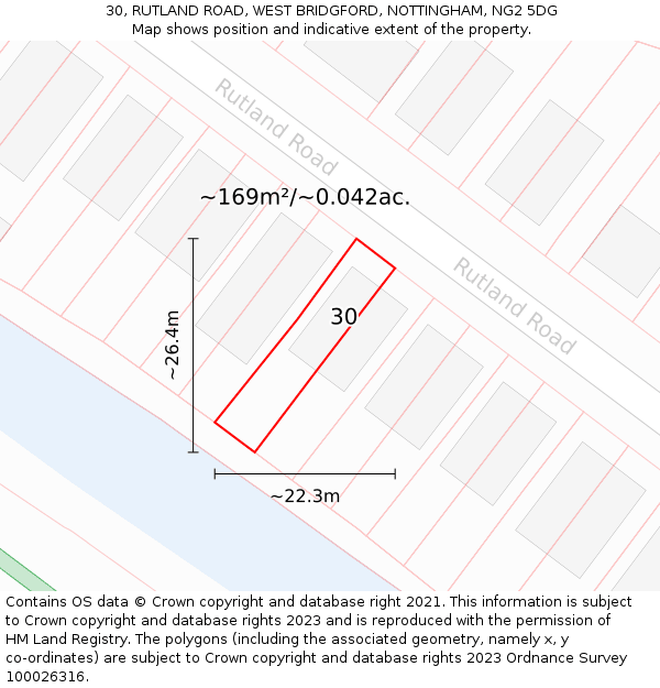 30, RUTLAND ROAD, WEST BRIDGFORD, NOTTINGHAM, NG2 5DG: Plot and title map