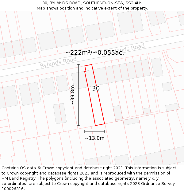 30, RYLANDS ROAD, SOUTHEND-ON-SEA, SS2 4LN: Plot and title map