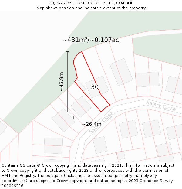 30, SALARY CLOSE, COLCHESTER, CO4 3HL: Plot and title map