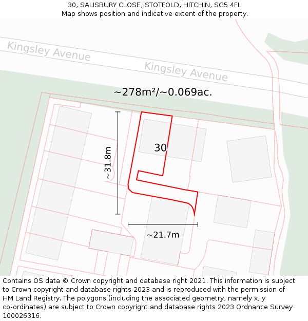 30, SALISBURY CLOSE, STOTFOLD, HITCHIN, SG5 4FL: Plot and title map