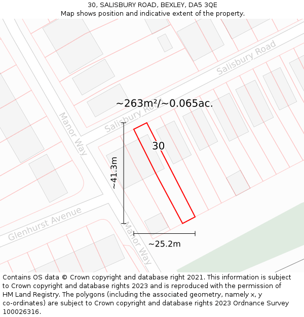 30, SALISBURY ROAD, BEXLEY, DA5 3QE: Plot and title map