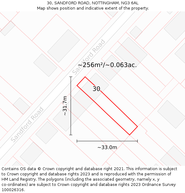 30, SANDFORD ROAD, NOTTINGHAM, NG3 6AL: Plot and title map