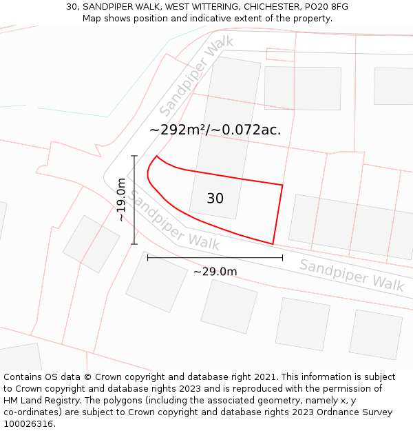 30, SANDPIPER WALK, WEST WITTERING, CHICHESTER, PO20 8FG: Plot and title map