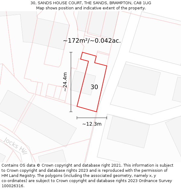 30, SANDS HOUSE COURT, THE SANDS, BRAMPTON, CA8 1UG: Plot and title map