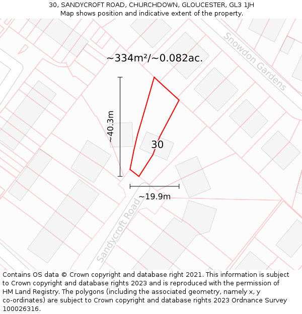 30, SANDYCROFT ROAD, CHURCHDOWN, GLOUCESTER, GL3 1JH: Plot and title map