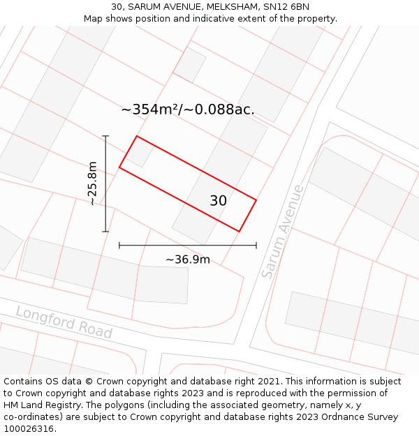 30, SARUM AVENUE, MELKSHAM, SN12 6BN: Plot and title map