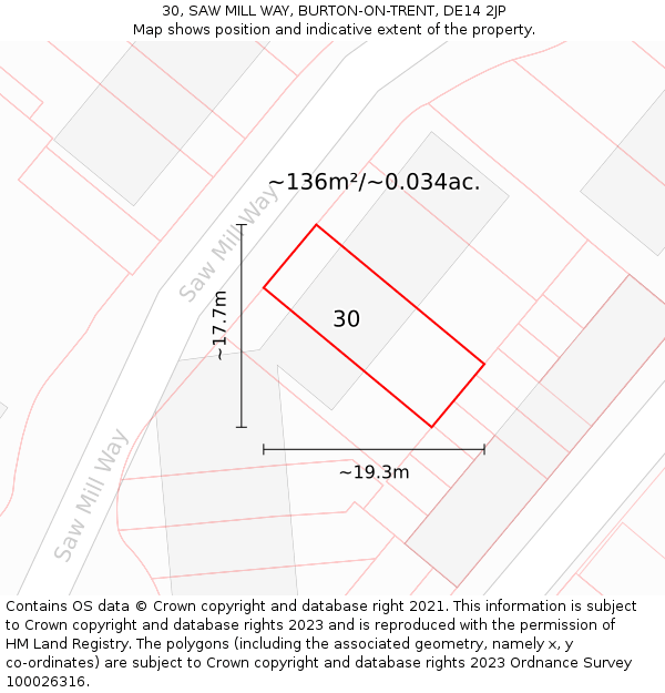 30, SAW MILL WAY, BURTON-ON-TRENT, DE14 2JP: Plot and title map