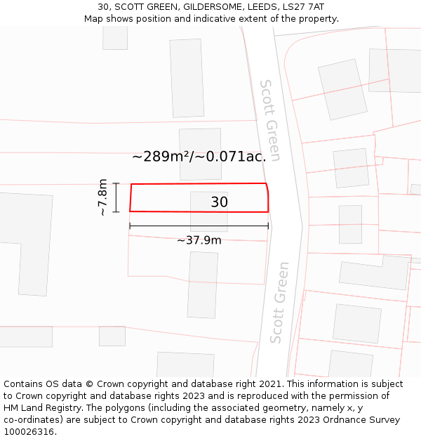 30, SCOTT GREEN, GILDERSOME, LEEDS, LS27 7AT: Plot and title map