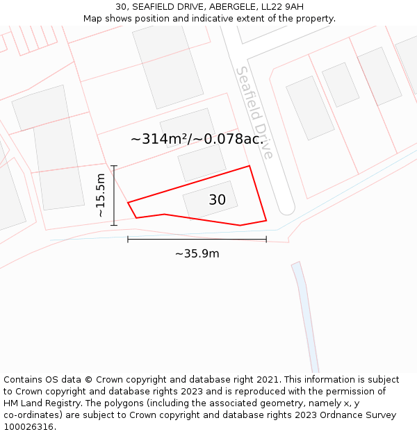 30, SEAFIELD DRIVE, ABERGELE, LL22 9AH: Plot and title map