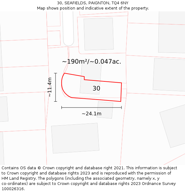 30, SEAFIELDS, PAIGNTON, TQ4 6NY: Plot and title map