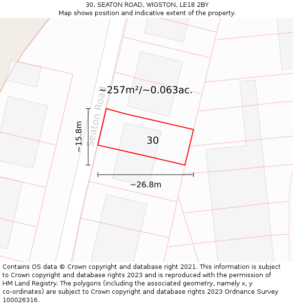 30, SEATON ROAD, WIGSTON, LE18 2BY: Plot and title map