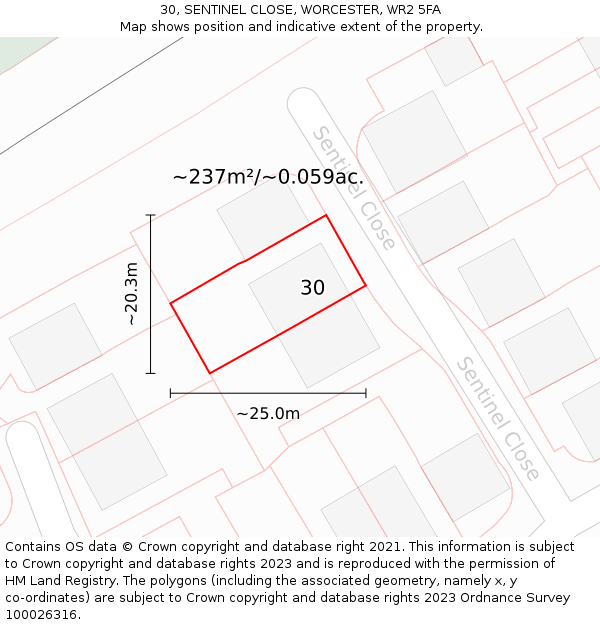 30, SENTINEL CLOSE, WORCESTER, WR2 5FA: Plot and title map