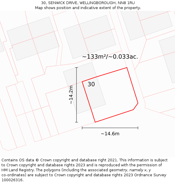 30, SENWICK DRIVE, WELLINGBOROUGH, NN8 1RU: Plot and title map