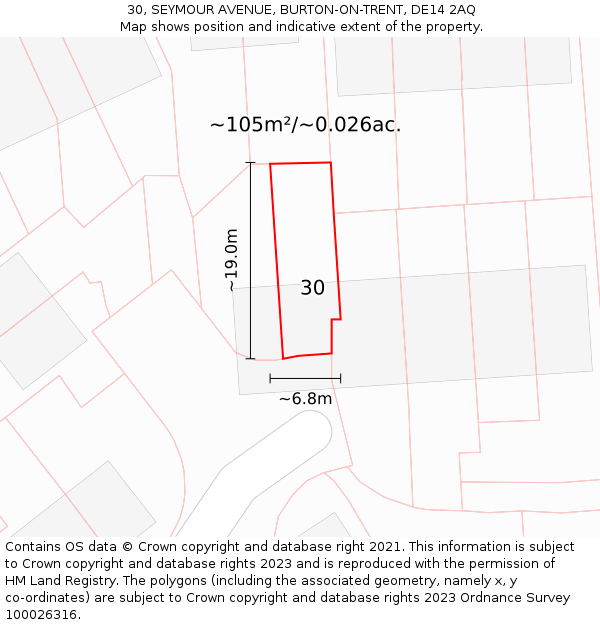 30, SEYMOUR AVENUE, BURTON-ON-TRENT, DE14 2AQ: Plot and title map