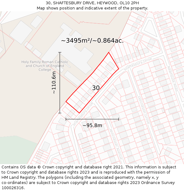 30, SHAFTESBURY DRIVE, HEYWOOD, OL10 2PH: Plot and title map
