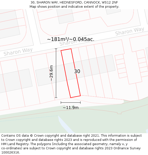 30, SHARON WAY, HEDNESFORD, CANNOCK, WS12 2NF: Plot and title map