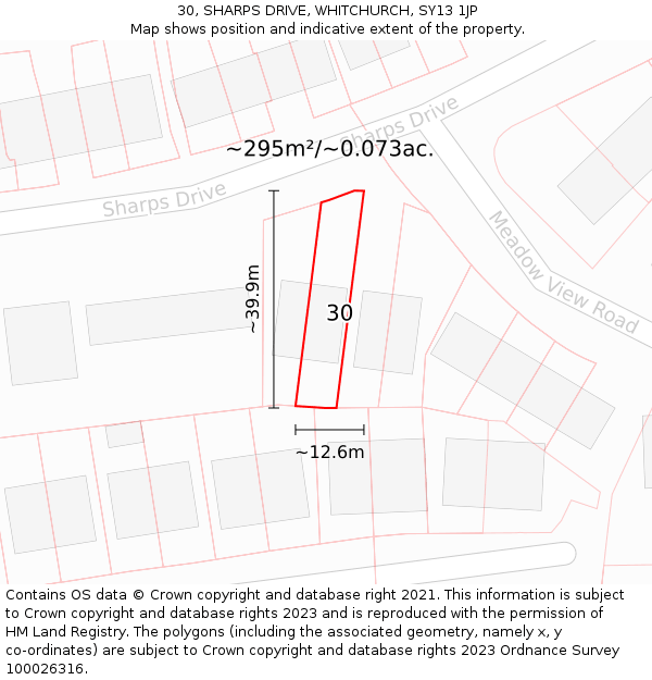 30, SHARPS DRIVE, WHITCHURCH, SY13 1JP: Plot and title map