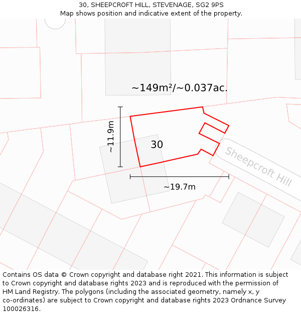 30, SHEEPCROFT HILL, STEVENAGE, SG2 9PS: Plot and title map