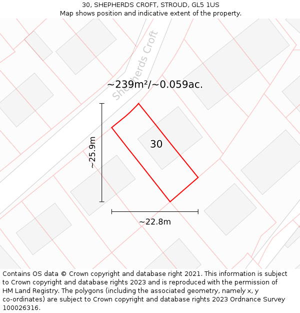 30, SHEPHERDS CROFT, STROUD, GL5 1US: Plot and title map