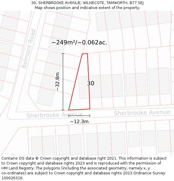 30, SHERBROOKE AVENUE, WILNECOTE, TAMWORTH, B77 5EJ: Plot and title map