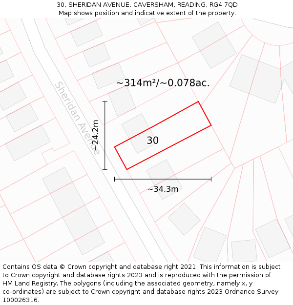 30, SHERIDAN AVENUE, CAVERSHAM, READING, RG4 7QD: Plot and title map