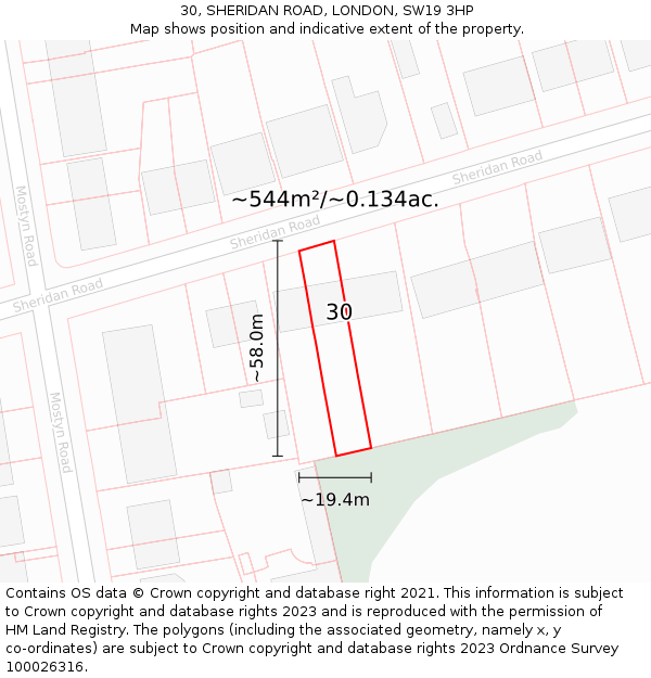 30, SHERIDAN ROAD, LONDON, SW19 3HP: Plot and title map