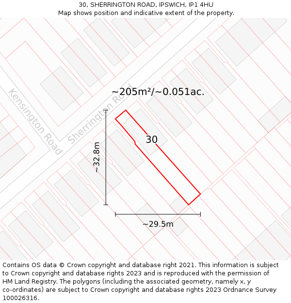 30, SHERRINGTON ROAD, IPSWICH, IP1 4HU: Plot and title map