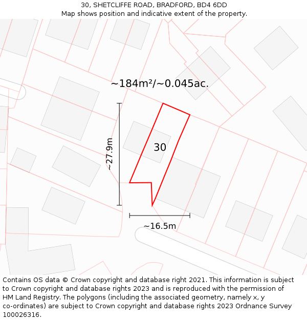 30, SHETCLIFFE ROAD, BRADFORD, BD4 6DD: Plot and title map