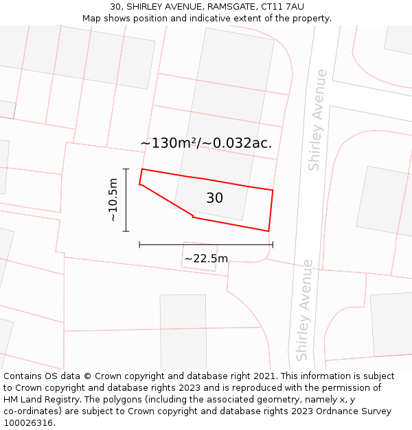 30, SHIRLEY AVENUE, RAMSGATE, CT11 7AU: Plot and title map