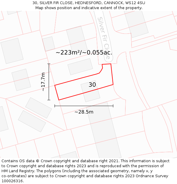30, SILVER FIR CLOSE, HEDNESFORD, CANNOCK, WS12 4SU: Plot and title map
