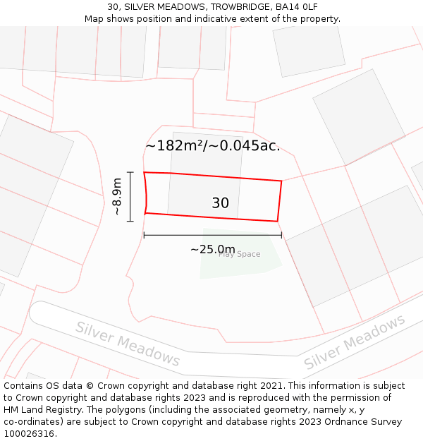 30, SILVER MEADOWS, TROWBRIDGE, BA14 0LF: Plot and title map