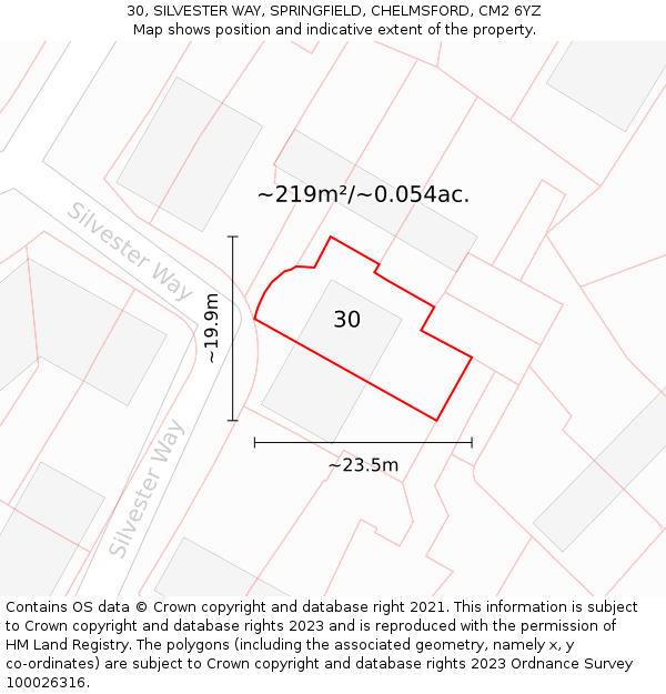 30, SILVESTER WAY, SPRINGFIELD, CHELMSFORD, CM2 6YZ: Plot and title map