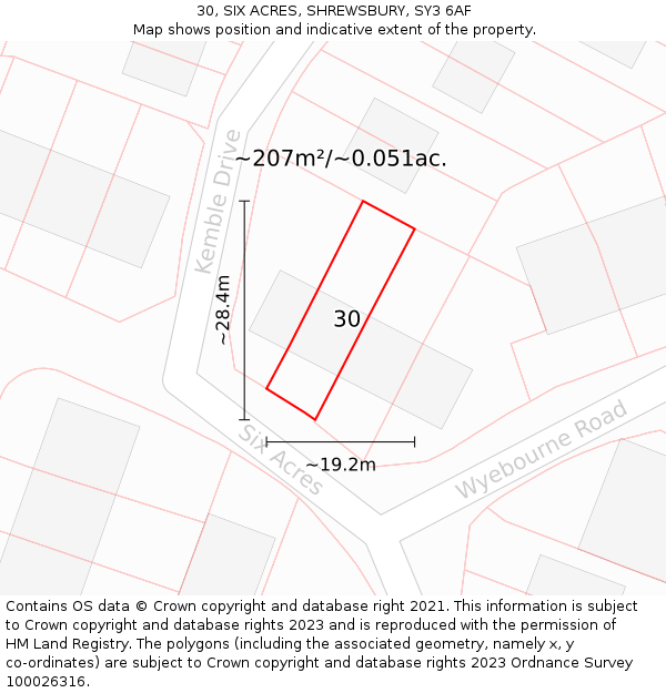 30, SIX ACRES, SHREWSBURY, SY3 6AF: Plot and title map