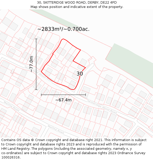 30, SKITTERIDGE WOOD ROAD, DERBY, DE22 4PD: Plot and title map