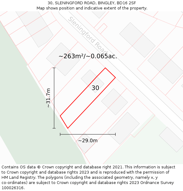 30, SLENINGFORD ROAD, BINGLEY, BD16 2SF: Plot and title map