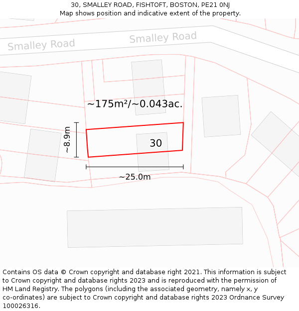 30, SMALLEY ROAD, FISHTOFT, BOSTON, PE21 0NJ: Plot and title map