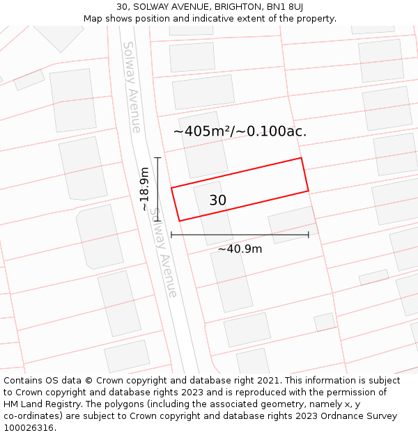 30, SOLWAY AVENUE, BRIGHTON, BN1 8UJ: Plot and title map