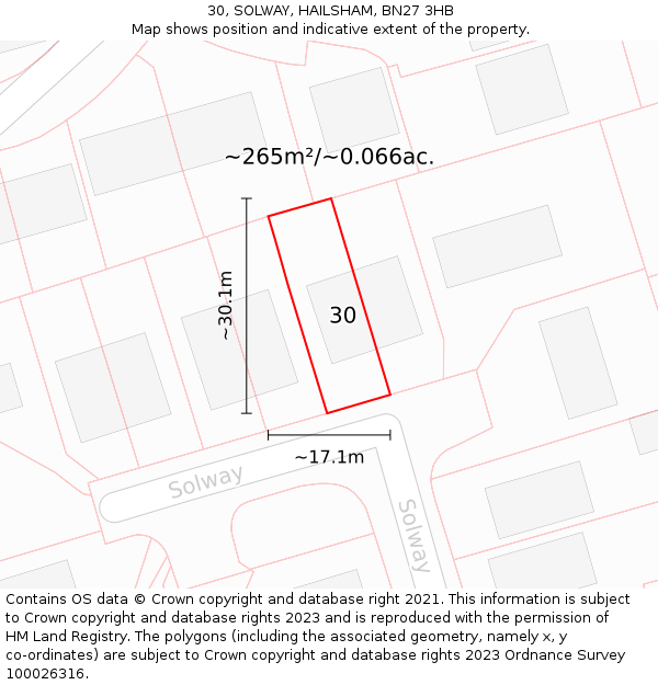 30, SOLWAY, HAILSHAM, BN27 3HB: Plot and title map