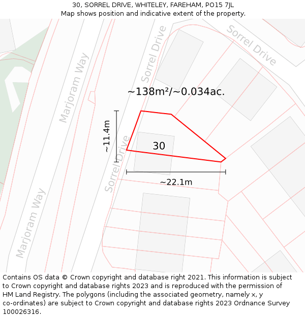 30, SORREL DRIVE, WHITELEY, FAREHAM, PO15 7JL: Plot and title map