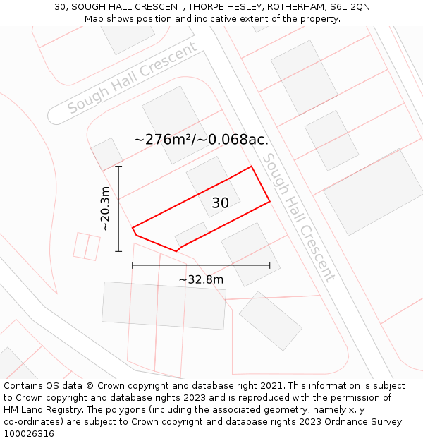 30, SOUGH HALL CRESCENT, THORPE HESLEY, ROTHERHAM, S61 2QN: Plot and title map