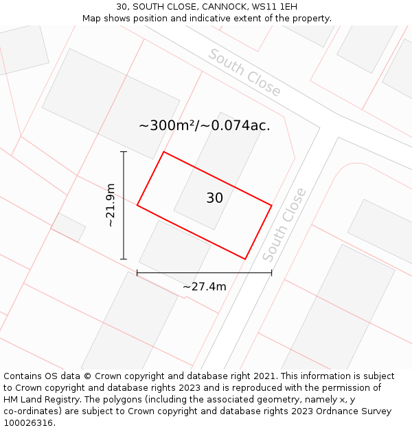 30, SOUTH CLOSE, CANNOCK, WS11 1EH: Plot and title map