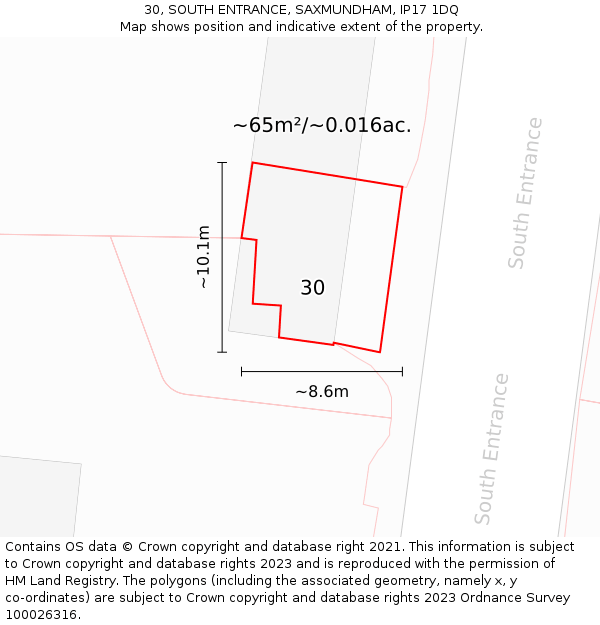 30, SOUTH ENTRANCE, SAXMUNDHAM, IP17 1DQ: Plot and title map