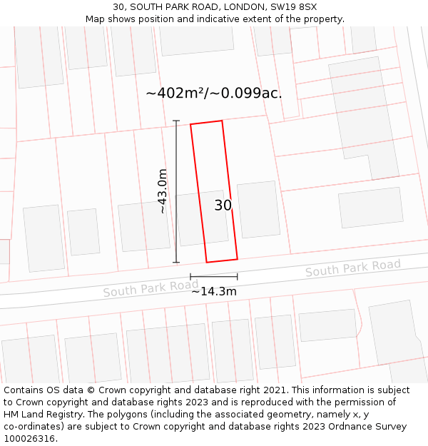 30, SOUTH PARK ROAD, LONDON, SW19 8SX: Plot and title map