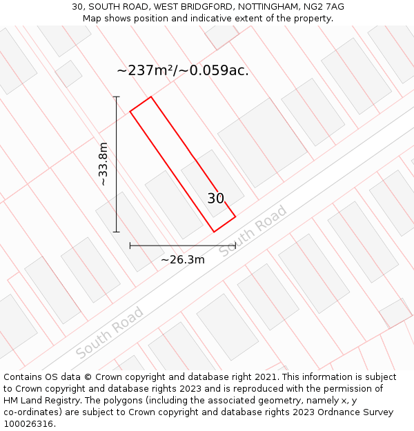 30, SOUTH ROAD, WEST BRIDGFORD, NOTTINGHAM, NG2 7AG: Plot and title map